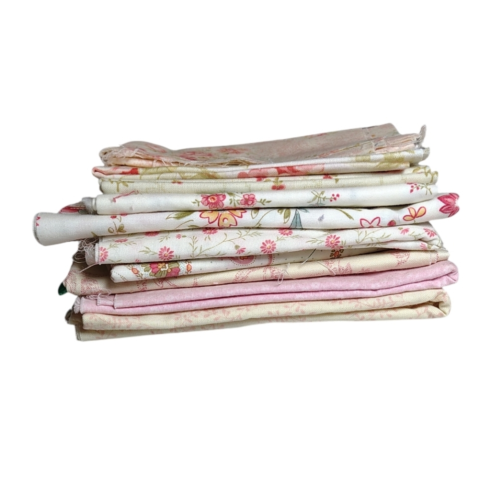 Vintage English Garden 10 Patterned Floral Pink White Fabric Bundle - Retired